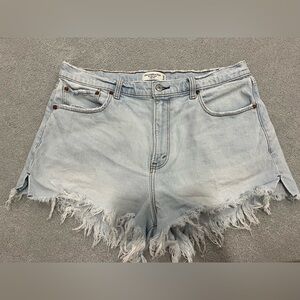 A&F high waisted denim shorts with raw hem, size 32- lightly worn